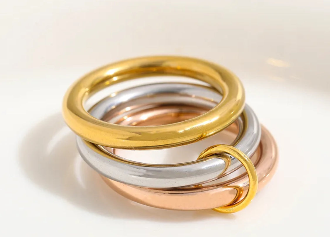 Stainless Steel Zircon 18K Gold Plated Inlay Rings – Silver, Gold & Two-Tone Stacking Styles