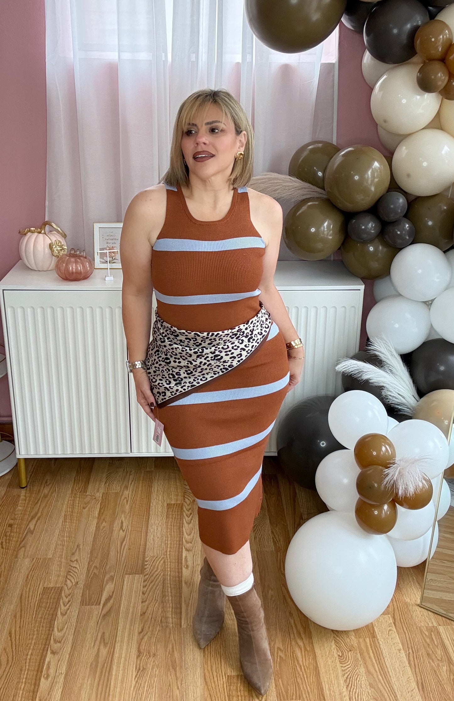 Effortless Charm Ribbed Dress – Camel & Periwinkle