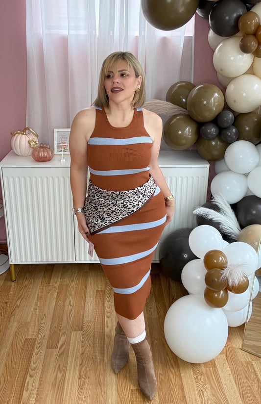 Effortless Charm Ribbed Dress – Camel & Periwinkle