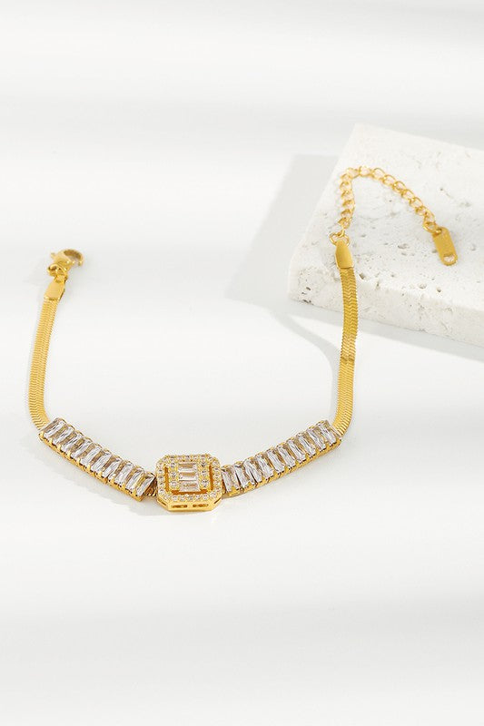 18K Stainless Steel Snake Square CZ Bracelet