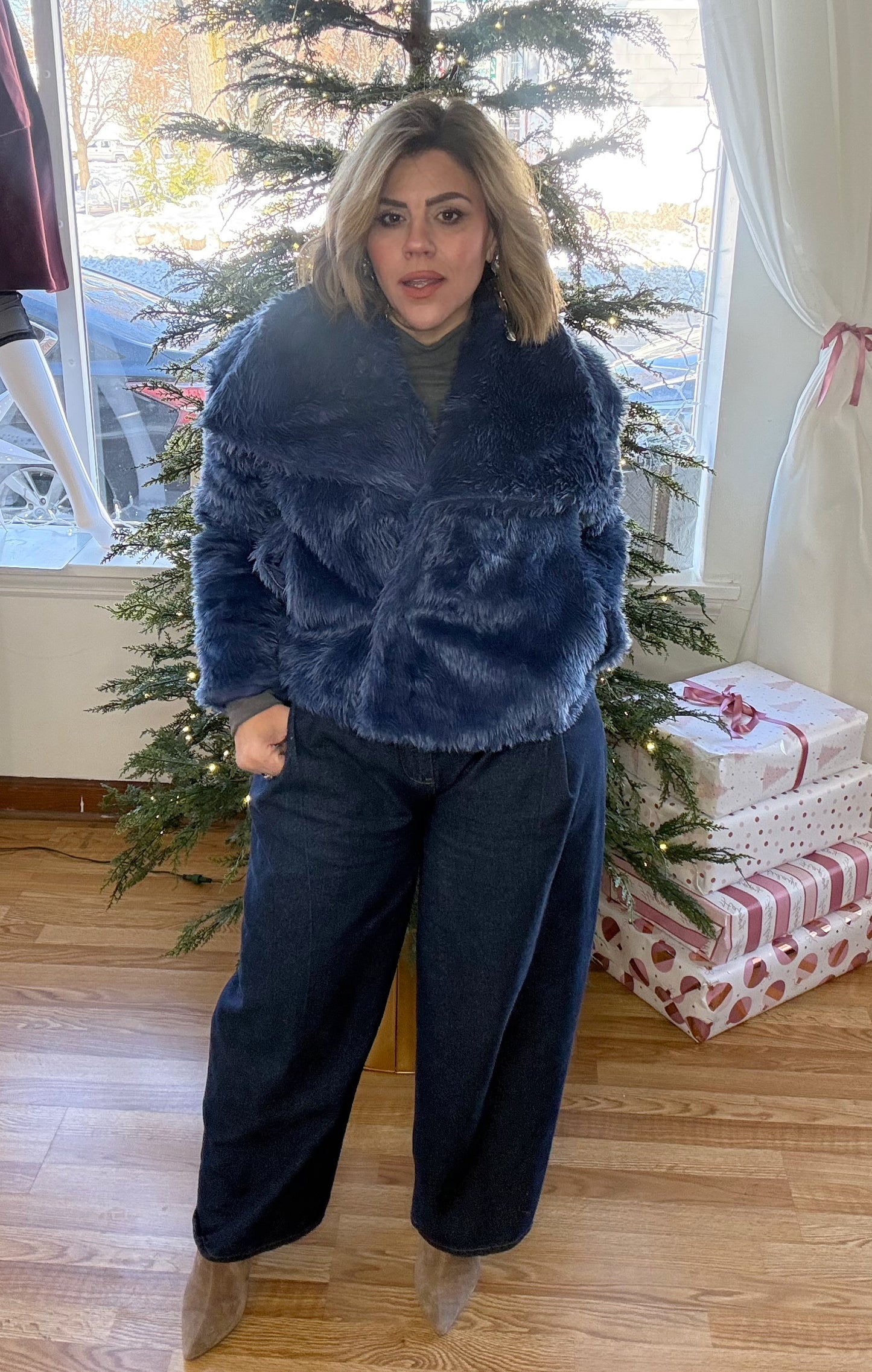 Royal Blue Faux Fur Jacket