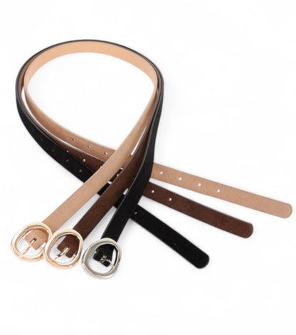 3-in-1 Foxway Skinny Belt Set — Brown, Black & Cream