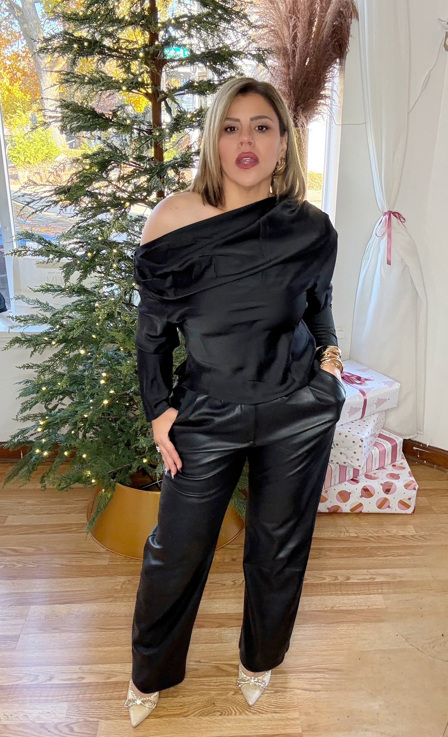 Asymmetrical Satin Black Top