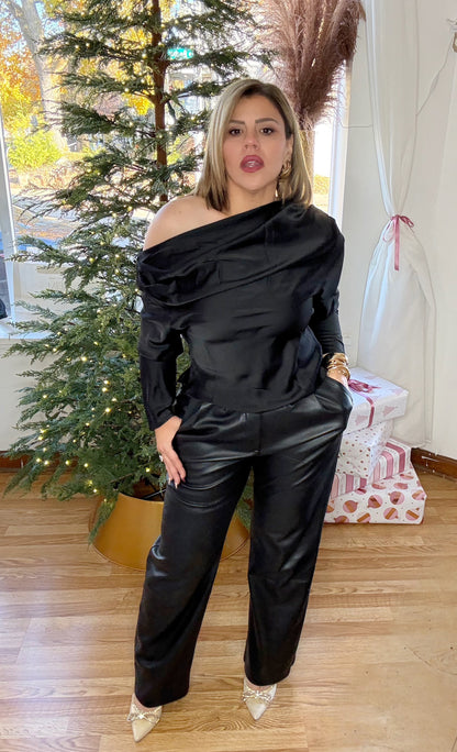 Asymmetrical Satin Black Top