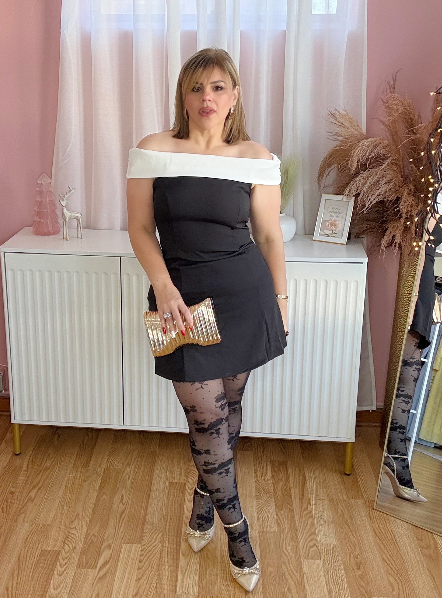 Two-Tone A-Line Off-Shoulder Dress