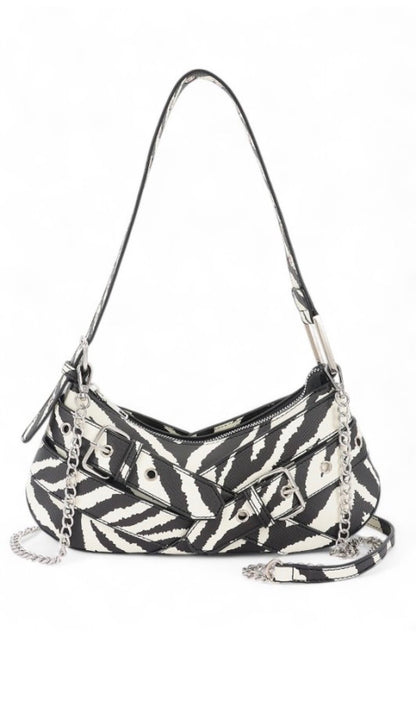 Zebra Animal Print Multi-Buckle Y2K Shoulder Bag