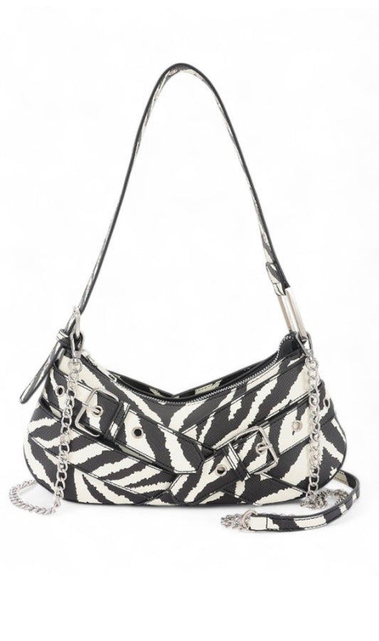 Zebra Animal Print Multi-Buckle Y2K Shoulder Bag