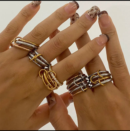 Stainless Steel Zircon 18K Gold Plated Inlay Rings – Silver, Gold & Two-Tone Stacking Styles