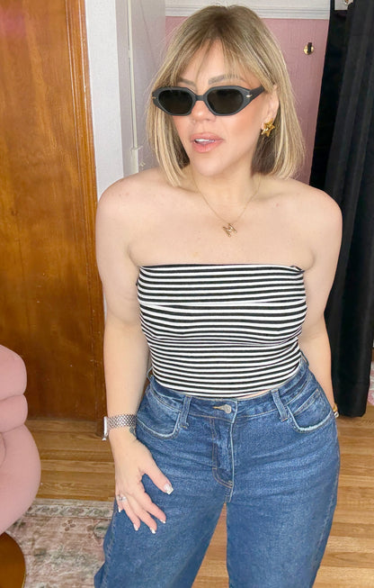 Rebecca Stripes Top In Black/White