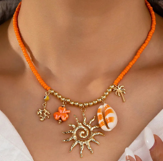 Sunset Coast Beaded Charm Necklace