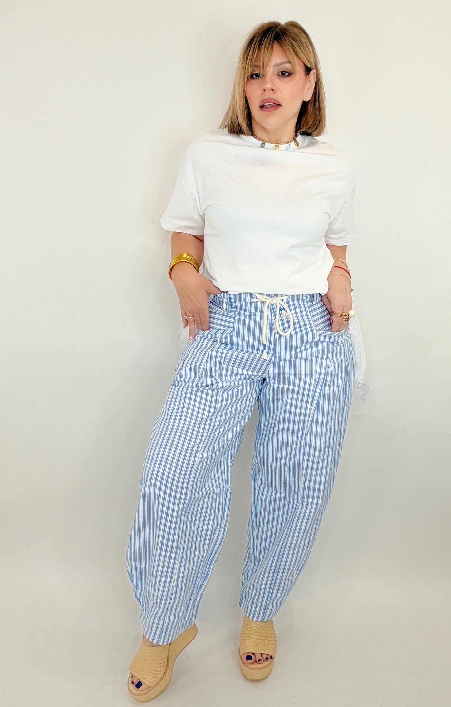 Ela Striped Barrel Denim Pants