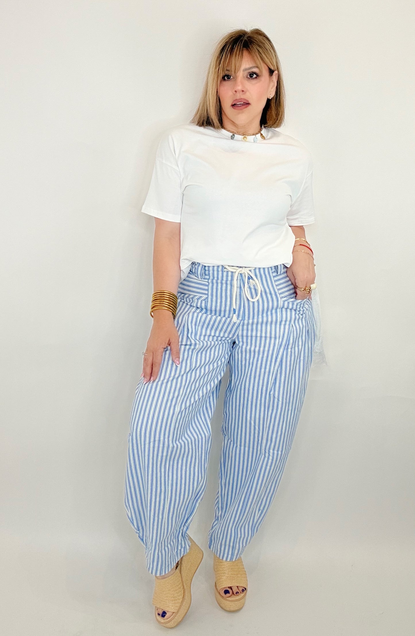 Ela Striped Barrel Denim Pants