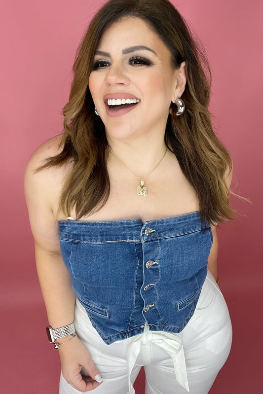 *LAST SMALL* Denim Strapless Button Up Top