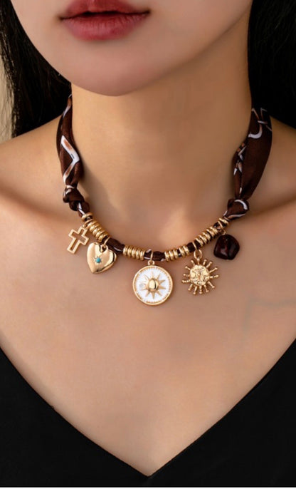 Sun & Soul Charm Scarf Necklace