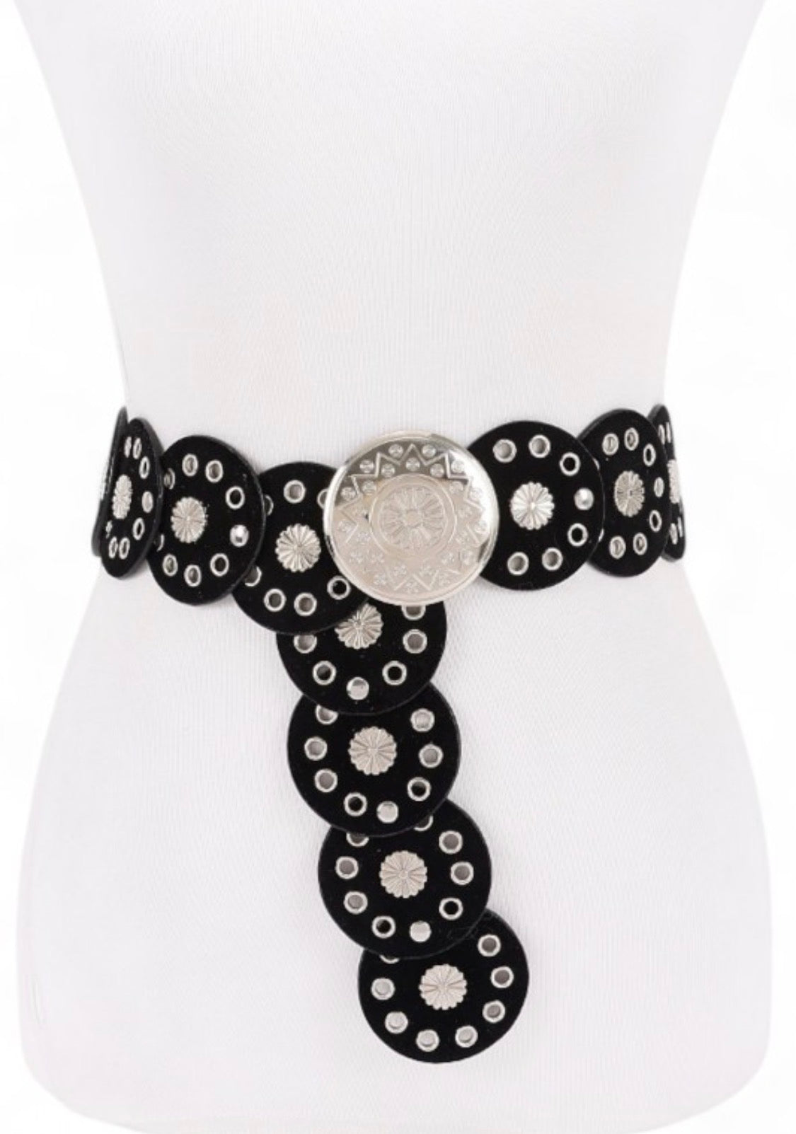 Engraved Round Buckle Studded Western Belt