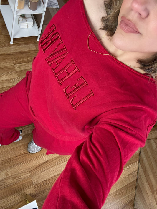 Red Knit Sweatpants &  Sweater Set – Cozy Holiday Look