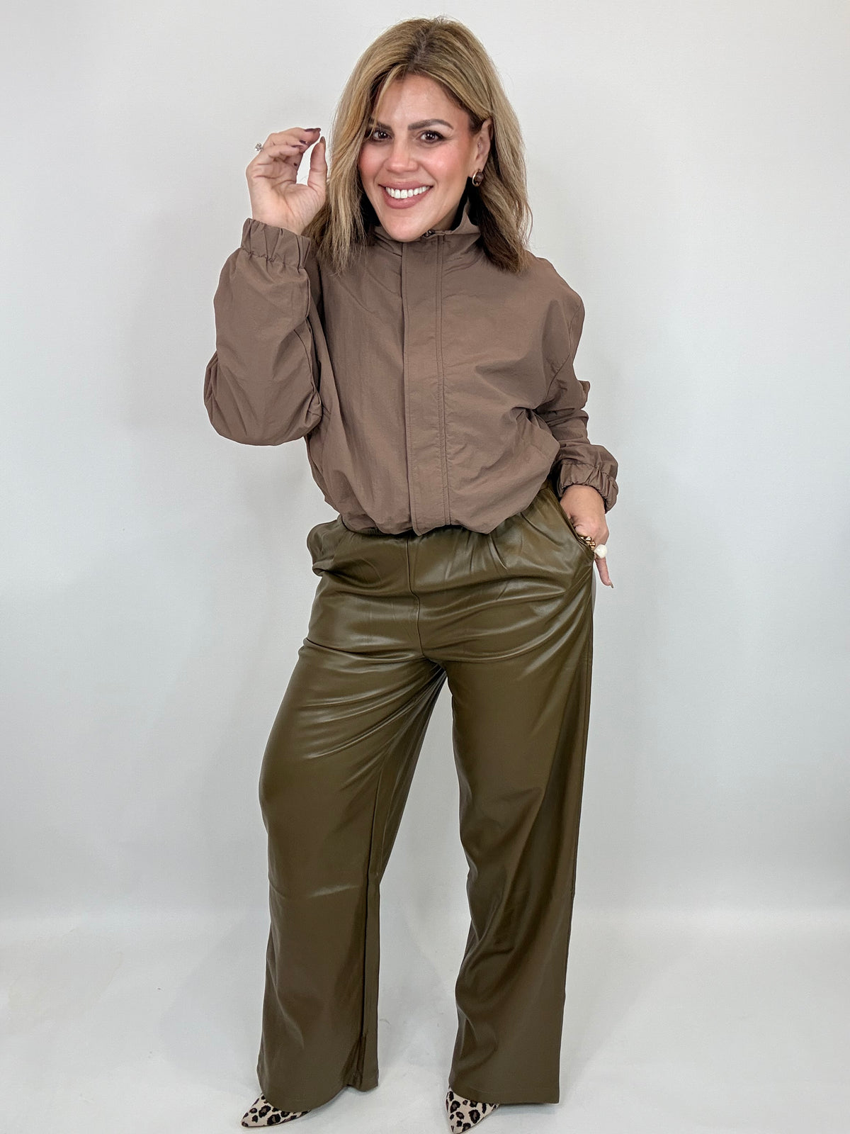 Olive Vegan Leather Pants