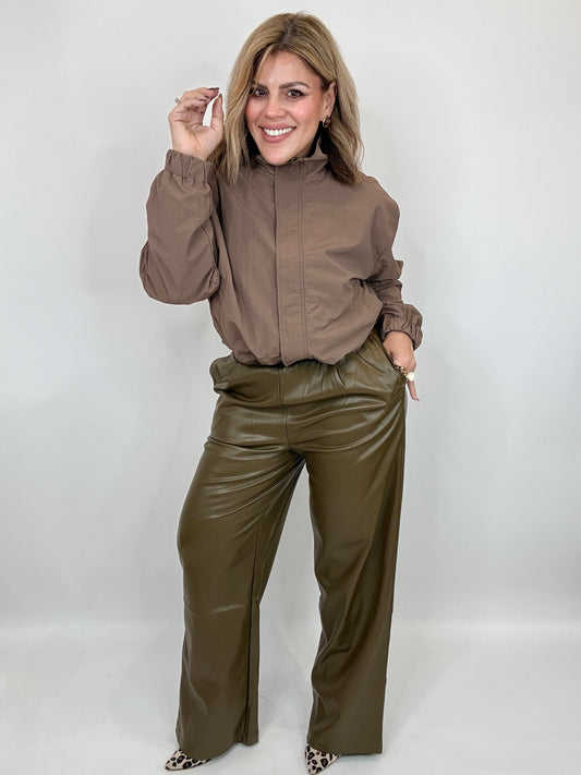 Olive Vegan Leather Pants