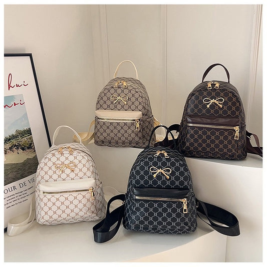 Bow Detail Faux Leather Mini Backpack