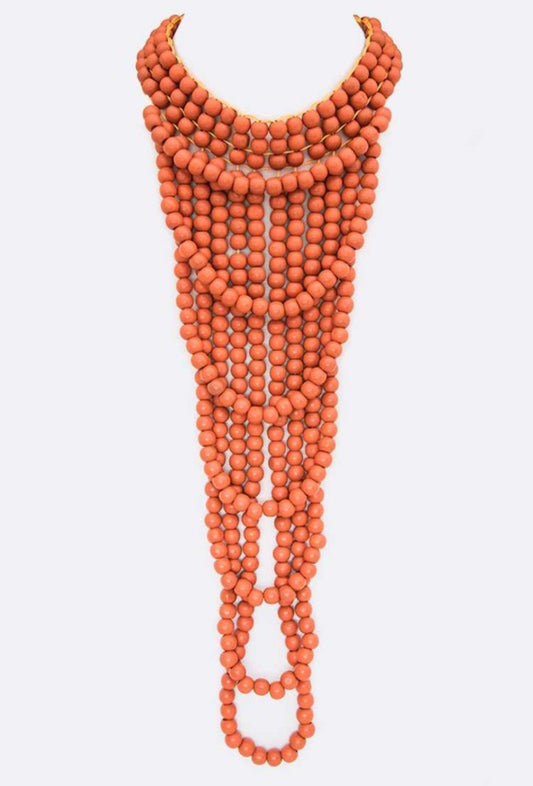Wooden Bead Statement Necklace  Orange