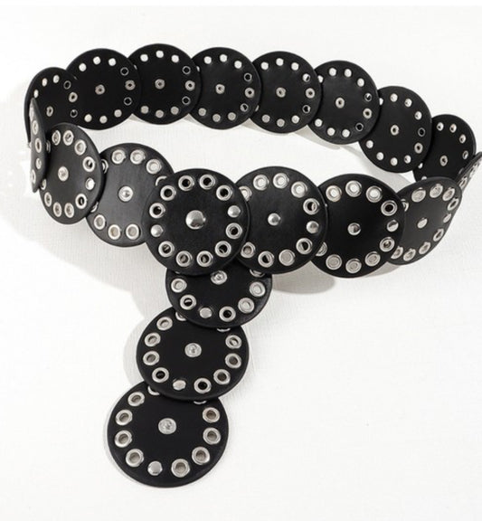 Western Studded Disc Belt – Black & Silver Snap-On