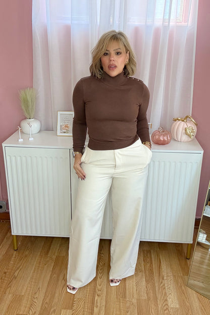 Chocolate Studded Mock Neck Sweater