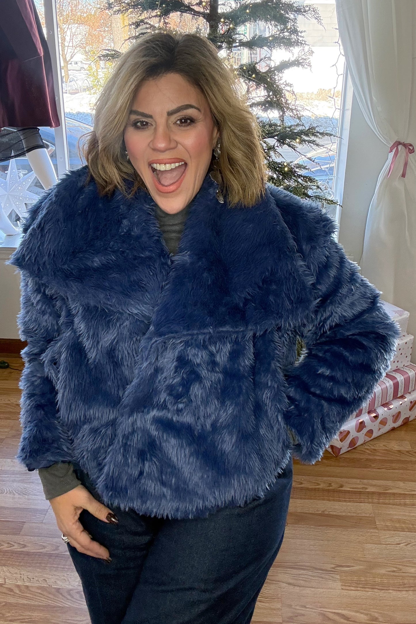Royal Blue Faux Fur Jacket