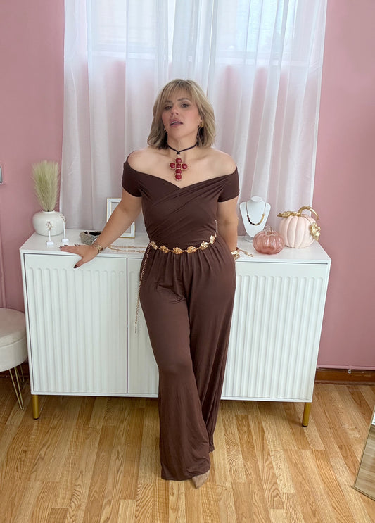 Chocolate Brown Wide-Leg Jumpsuit