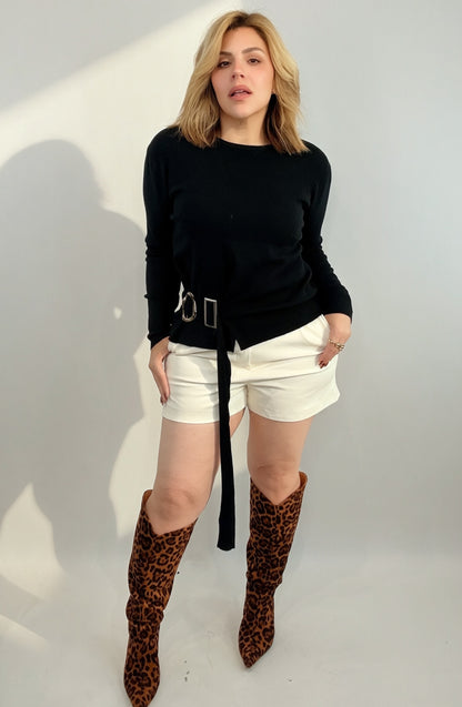 The Ellis Vegan Leather Shorts in Ivory