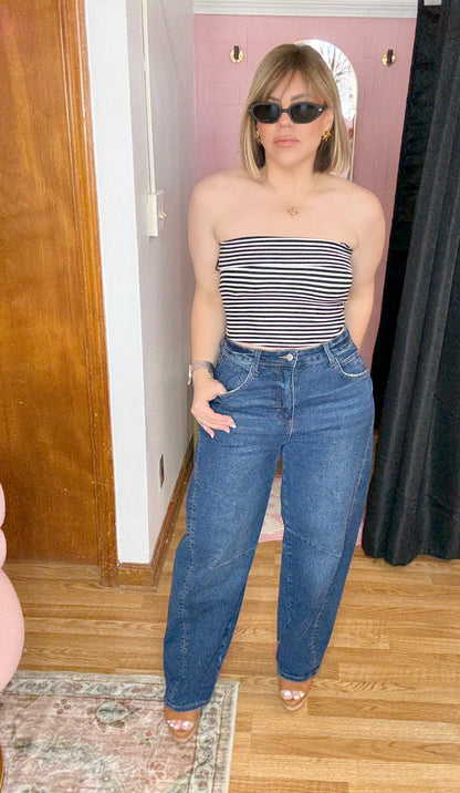 Rebecca Stripes Top In Black/White