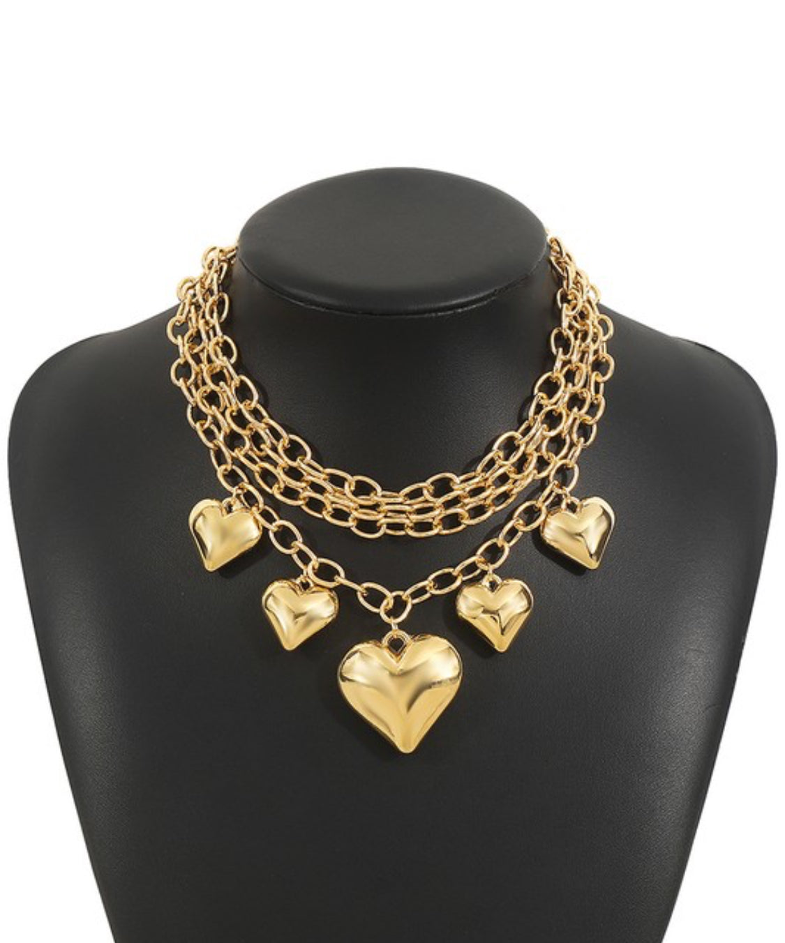 Gold Multi Layered Chain Heart Necklace