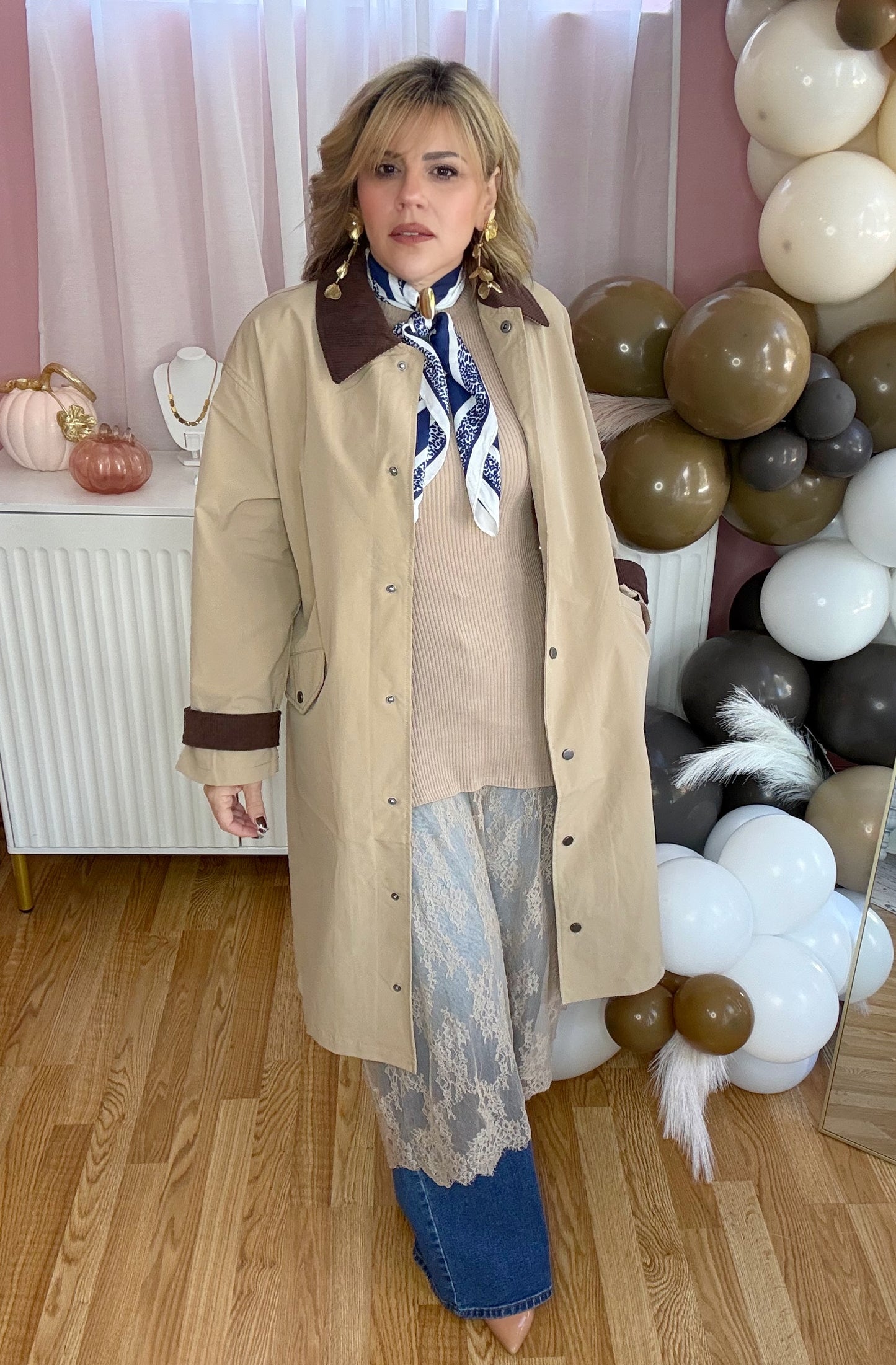 Autumn Elegance Khaki Corduroy Trench