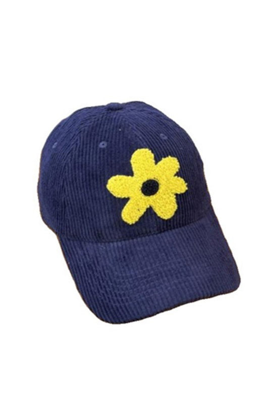 Navy Corduroy Daisy Trucker Hat – Vintage Two-Tone Baseball Cap