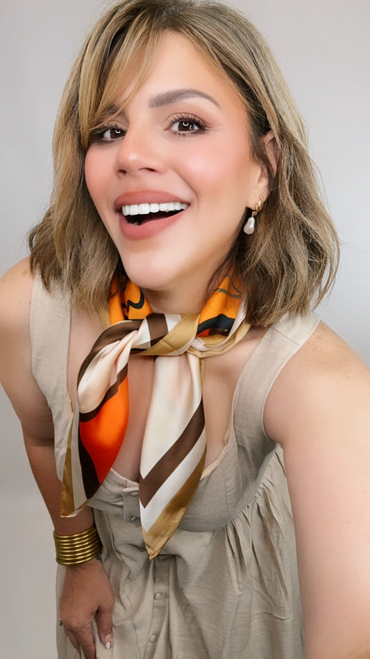Orange Floral Satin Scarf