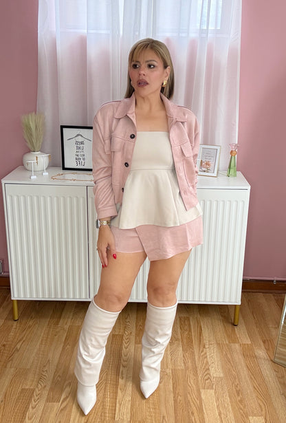 Dusty Pink Suede Wrap Skort