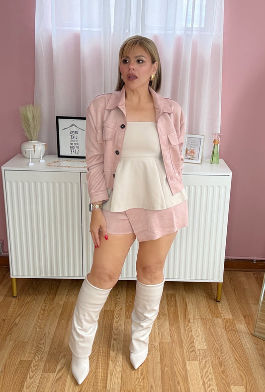 Dusty Pink Suede Wrap Skort
