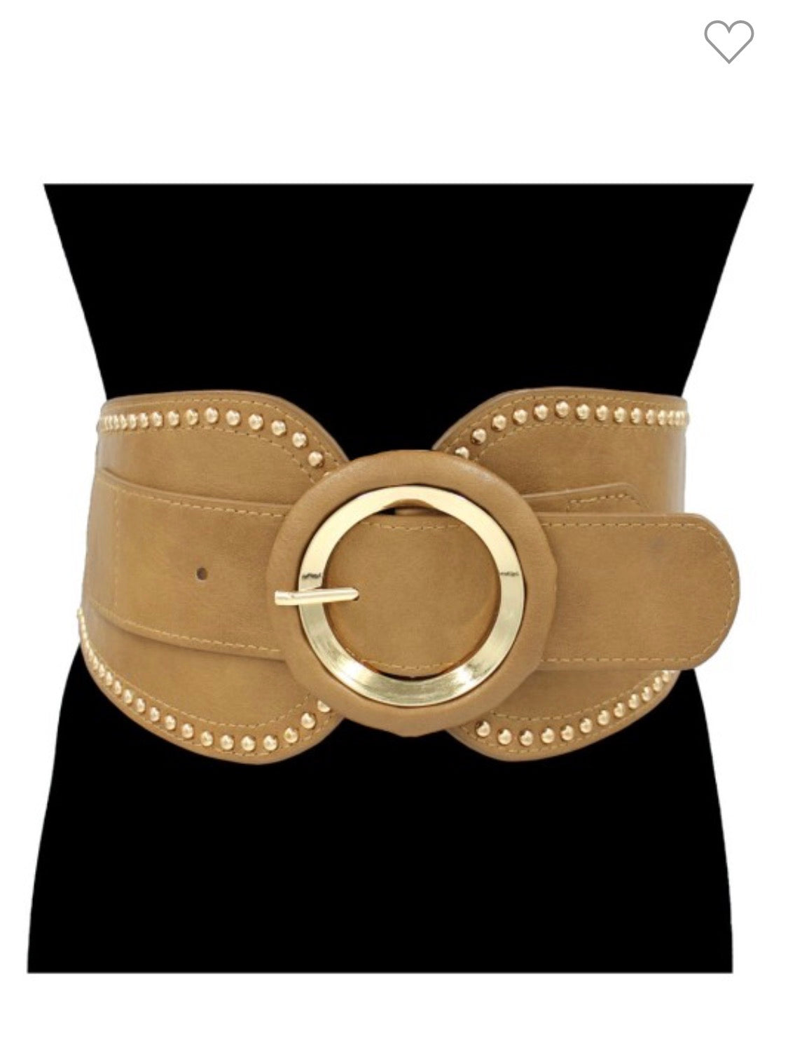 Wide Ring Buckle Western Belt – Elastic Waist, Beige & Gold