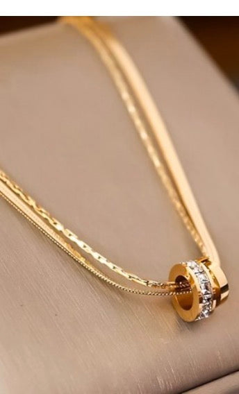 18K Gold Plated Crystal Charm Necklace – Waterproof Non-Tarnish Stainless Steel Jewelry