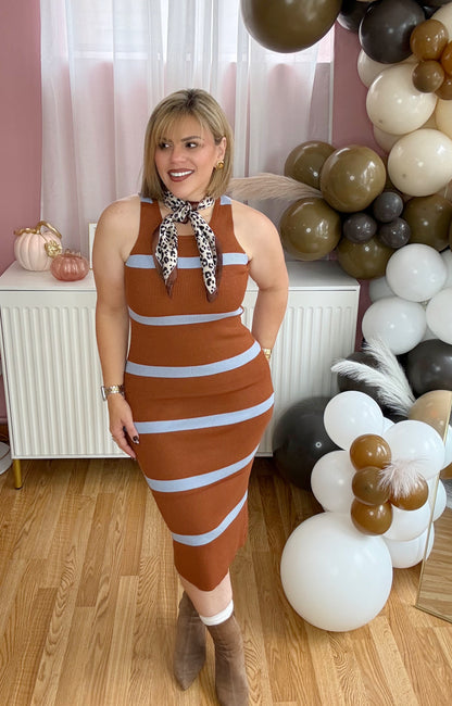 Effortless Charm Ribbed Dress – Camel & Periwinkle