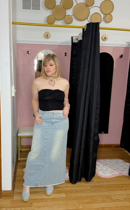 Denim Washed Maxi Skirt