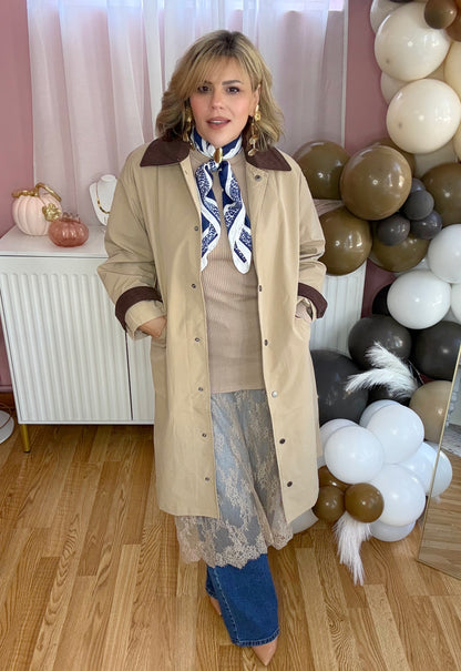 Autumn Elegance Khaki Corduroy Trench