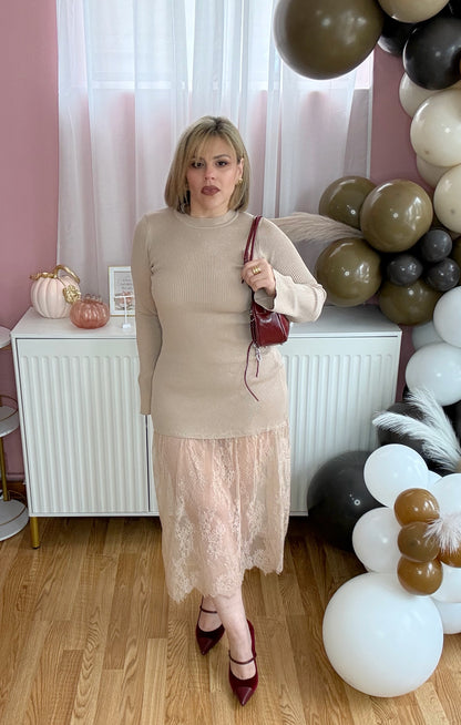 *LAST LARGE* Timeless Grace Ribbed Lace Midi Dress