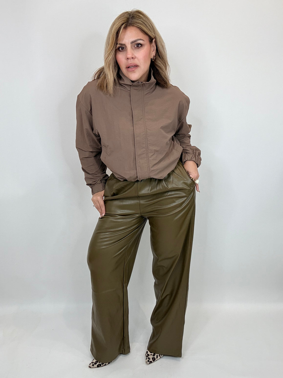 Olive Vegan Leather Pants