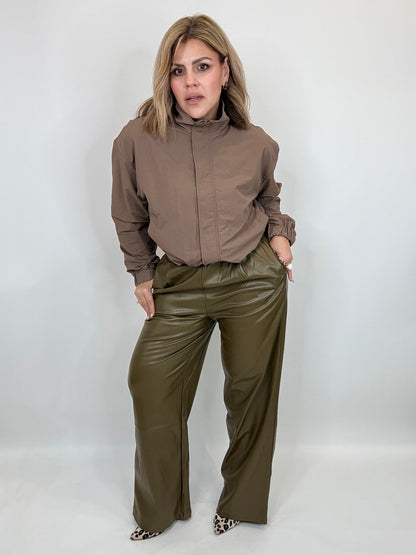 Olive Vegan Leather Pants
