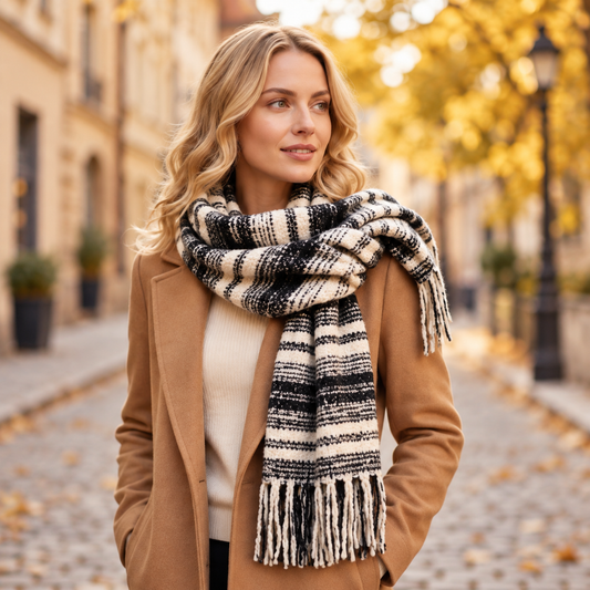 Black & Ivory Chunky Knit Scarf