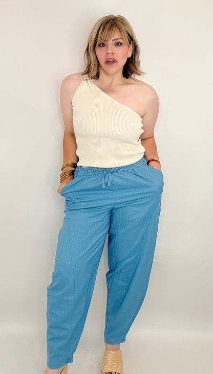 The Barrel Linen Pants Blue