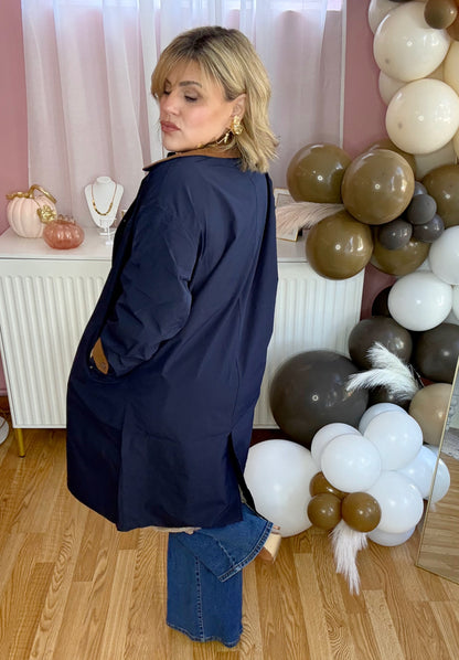 *LAST LARGE* Autumn Elegance Navy & Brown Corduroy Trench