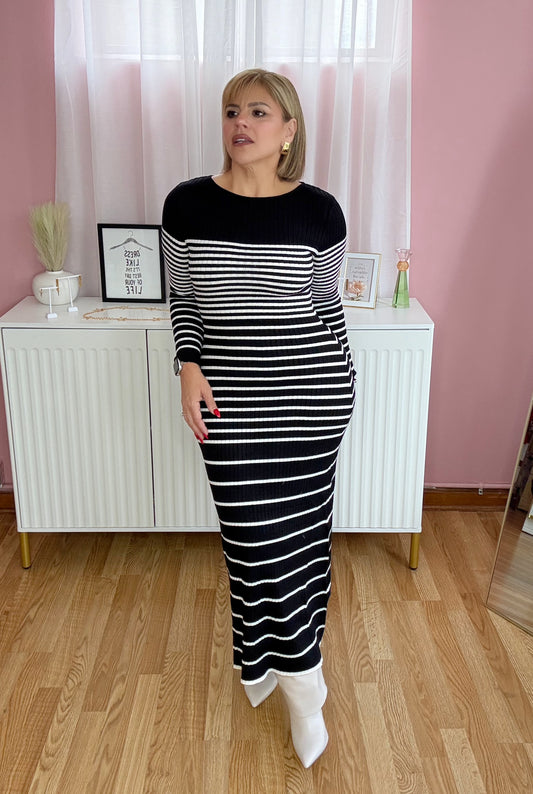 Marsela Striped Long Sleeve Maxi Dress