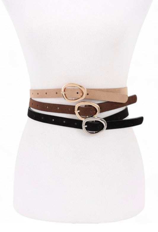 3-in-1 Foxway Skinny Belt Set — Brown, Black & Cream