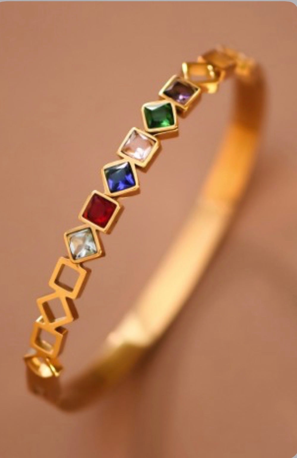 Multicolor Square Gold Plated Stainless Steel Bracelet